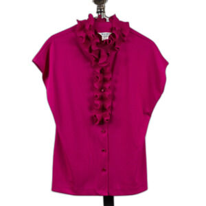 Vintage 70s Mardi Modes Ruffle Button Down Blouse Size 14